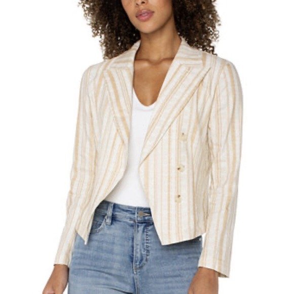 Liverpool Los Angeles Jackets & Blazers - Liverpool Los Angeles Womens Open Front Blazer Jacket Cream Linen Sz L NWT